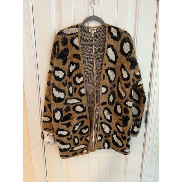Show‎ Me Your Mumu Mellow Cozi Cardi Open Sweater Leopard Long Medium - Picture 2 of 7